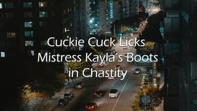 Cuckie licks Mistress Kayla's boots