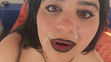 Your friends bukkake your Goth GF and you fuck her last
