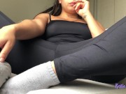 Bored girl in transparent yoga pants fingering her pussy to spend time- Katie Adams