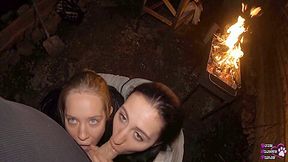 Ffm Threesome Sucking On The Backyard