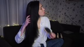 Smoking fetish while making side braid