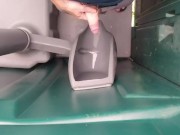 Peeing in a port-a-potty urinal, pissing with a small penis
