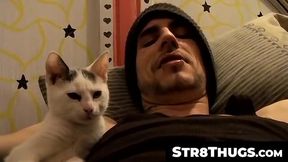 Straight tattooed dude's solo cigar smoking and cock jacking cum fest