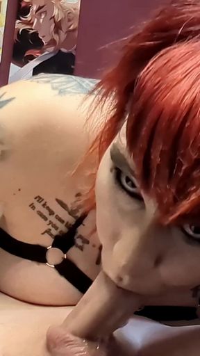 Goth girl gives sloppy deepthroat in 69 position   Clip 1