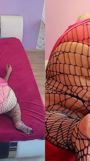 Spider net pantyhose facesitting by a SSBBW