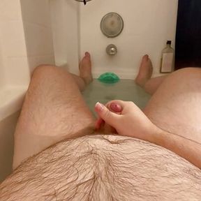 POV Bathtub masturbation with long-distance cumshot