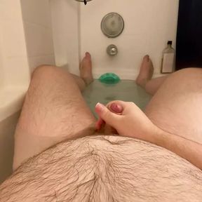 POV Bathtub masturbation with long-distance cumshot