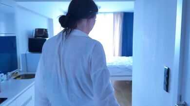 Caught hot Russian teen in HD blowjob with big dick at resort