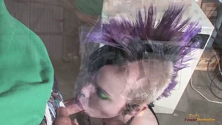 Punk babe in fishnet pantyhose enjoys face fucking before cunnilingus and hard penetration