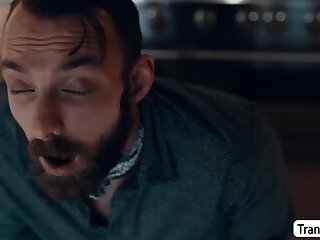 Handsome stepson analed by busty shemale