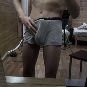 jerking off a big fat cock in front of the mirror