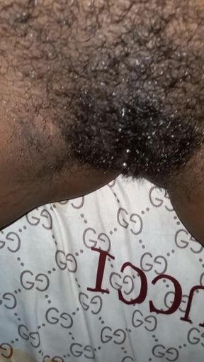 Slowly Rubbing My Hairy Pierced Pussy Close up