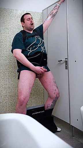 cumshot in a public restroom, in the hospital