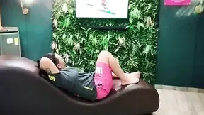 Amateur girlfriend surprises her boyfriend while he's enjoying the World Cup.
