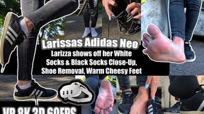 VR 8K 60fps | Larissa in Black Adidas Neo Sneakers – White Socks & Black Socks Close-Up, Shoe Removal, Warm Cheesy Feet, Scented Soles & Toes Right in Your Face – Foot Fetish Sock Fetish Teasing POV VR 8K