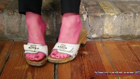 Sensual Dangling & Shoeplay in Pink Pantyhose - Loafers & Clogs