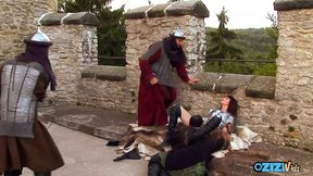 Warrior queen enjoys rough sex following a battle on the castle walls