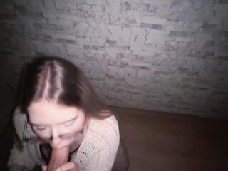 Cute kawaii ahegao cutie with glasses sucks knob and gets screwed doggystyle