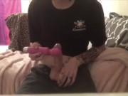 Jacking off with a wand vibrator until cumshot