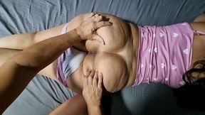 close up fucking my wife ́s big pussy on our bed