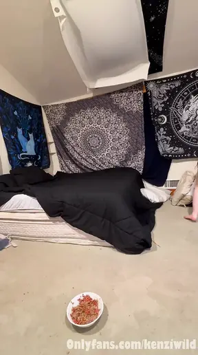 Watch me Kenziwild a goth tattooed whore showcasing my undies as I make the bed