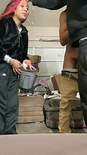 Watch this threesome cumshot and deepthroat frenzy