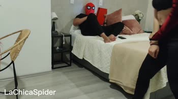 LaChicaSpider's Sizzling Spiderman Lesson: A Redhead's Blowjob