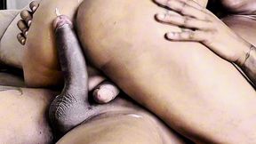 what a creampie! huge black dick fucking the tranny