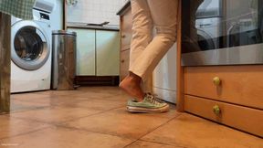 MRS MAGGIE COOKING IN ALLSTAR SNEAKERS AND BAREFOOT - MOV Mobile Version