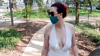 Redhead Anna Blue flaunts her big ass naked in public and nearly gets arrested