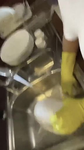 Johntronx - Naked Thai Maid Gets Fucked in the Kitchen Wearing Rubber Gloves