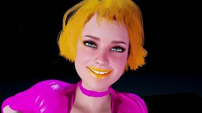 neon chick riding a big neon pink dildo