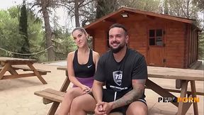 Unexpected surprise for Candy Fly! an OUTDOORS THREESOME with 2 cocks