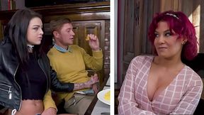 Rebellious Teen Girlfriend Kimber Veils Sucks BF'_s Dick While Having Lunch With His !