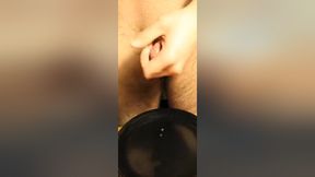 Cumming on a Darksome Plate After Precum Milking