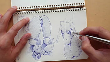 quick sketch with parker ballpoint pen , my sketchbook , doggy-style , foot fetish