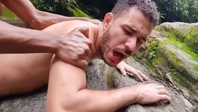 Sweat-Slicked Encounter: Big Black Stud Claims Virgin Under the Falls – Interracial Action