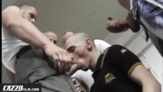 Young Gay Twink Deepthroats Four German Skinhead Cocks in Gangbang