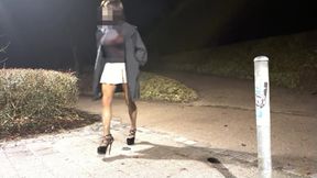 Walk in my black transparent Latex pantyhose with high heels