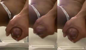 Lightskin ebony ladyboy blows her brains out with a huge double cumshot right on the camera lens
