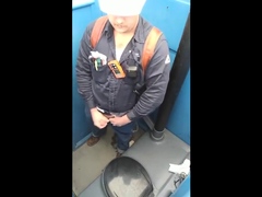 Bearded Hunk Strokes Cock Outdoors in a Porty Potty