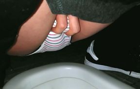 Student desperate to cum while holding pee screams messy solo orgasm