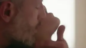 Seductive babe gives a deepthroat Blowjob to a hot guy in Lingerie while