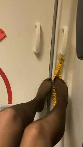 Cabin crew feet in-flight entertainment