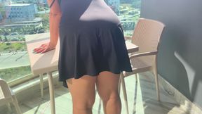 A hot tourist masturbates in the morning on the balcony and in the hotel room.