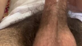 Amateur man masturbating with big, hairy, black cock - inch & cum tags