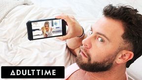 ADULT TIME - Sky Wonderland Fingers Herself Thinking She's Alone Until She Catches Roommate Watching