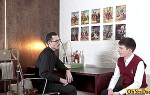 Mature church priest spanks twinks ass and fucks him