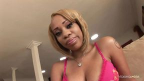 Ebony Cutie with Blonde Hair Gets Eaten Out and Fucked by a White Guy