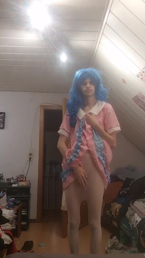Beginner femboy practices blowjob with a dildo